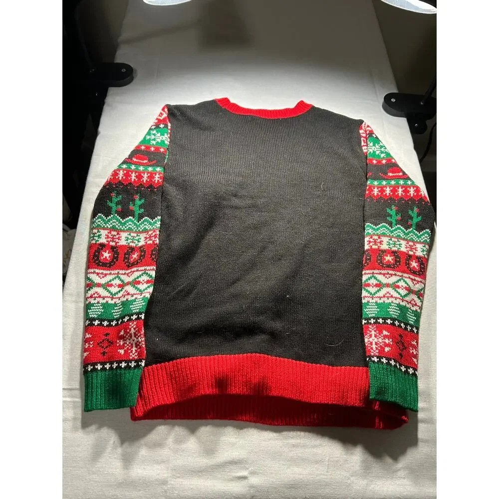 No Boundaries Men’s Small Ugly Christmas Sweater Santa Horse 3D Tinsel